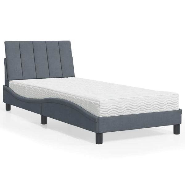 Bett mit Matratze Hanko Dunkelgrau Samt 80x200