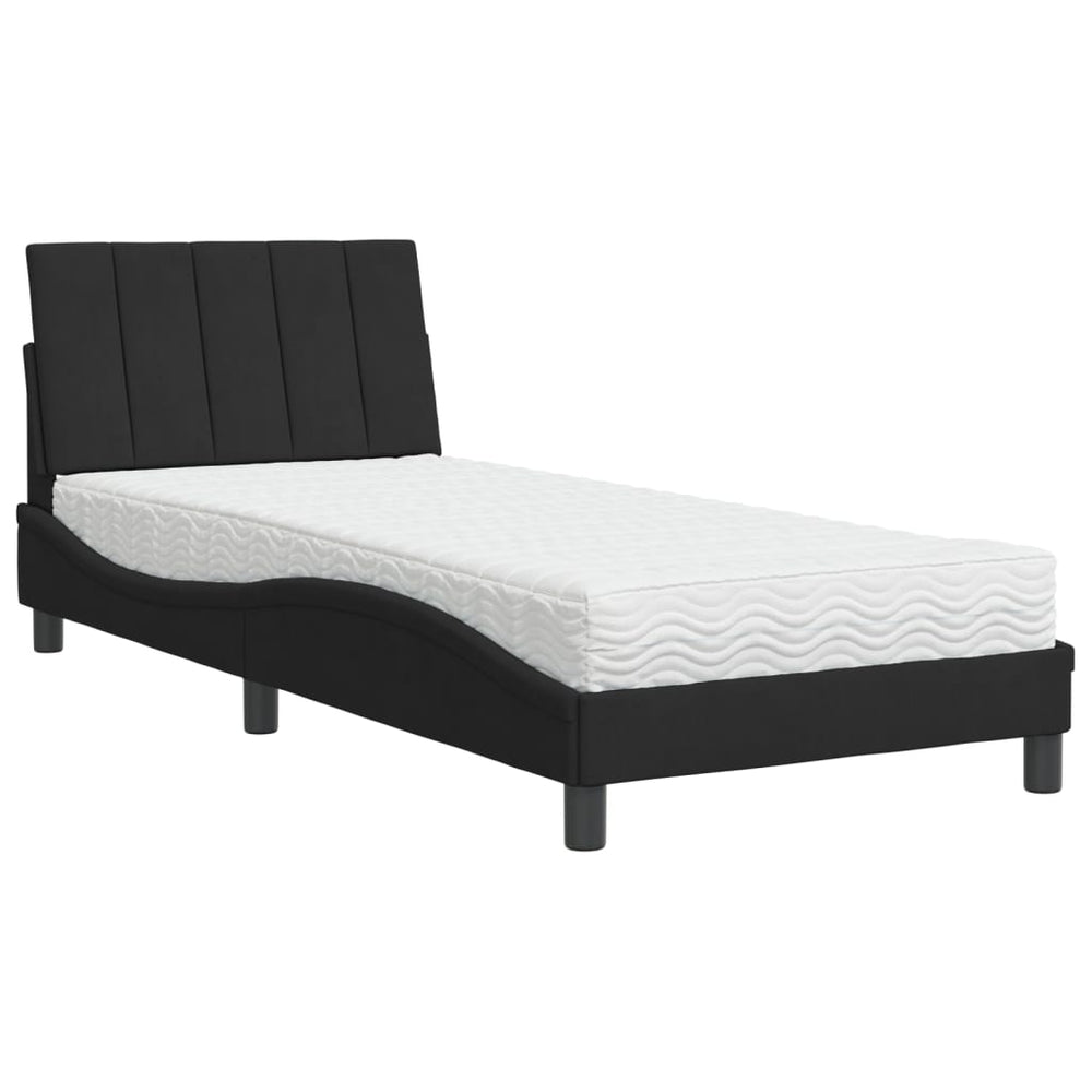 Schwarzes Samtbett mit Matratze 80x200 cm