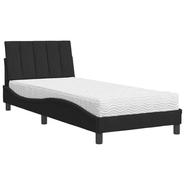 Schwarzes Samtbett mit Matratze 80x200 cm