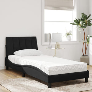 Schwarzes Samtbett mit Matratze 80x200 cm