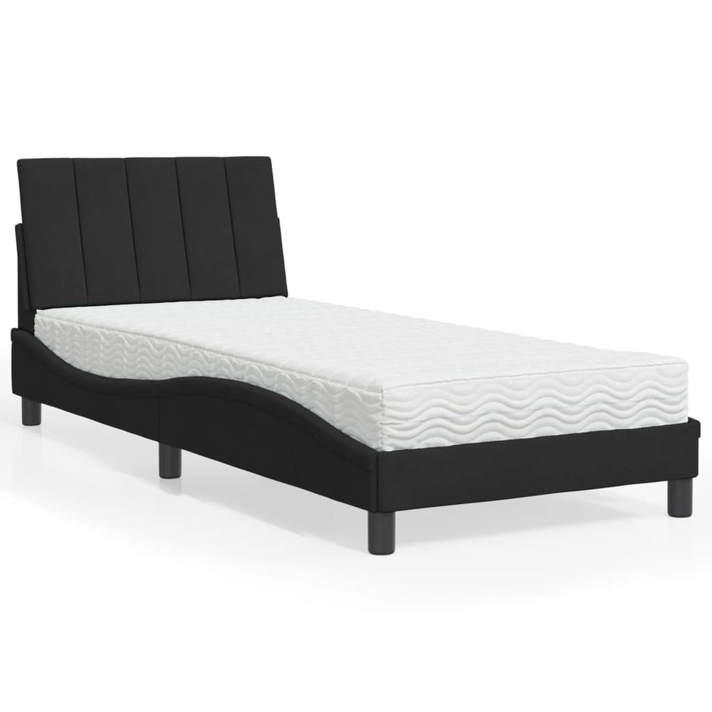 Schwarzes Samtbett mit Matratze 80x200 cm