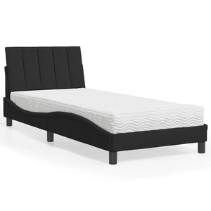Schwarzes Samtbett mit Matratze 80x200 cm
