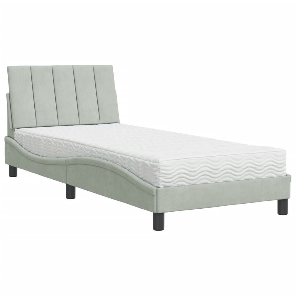 Bett mit Matratze Hanko Hellgrau 90x190 cm Samt