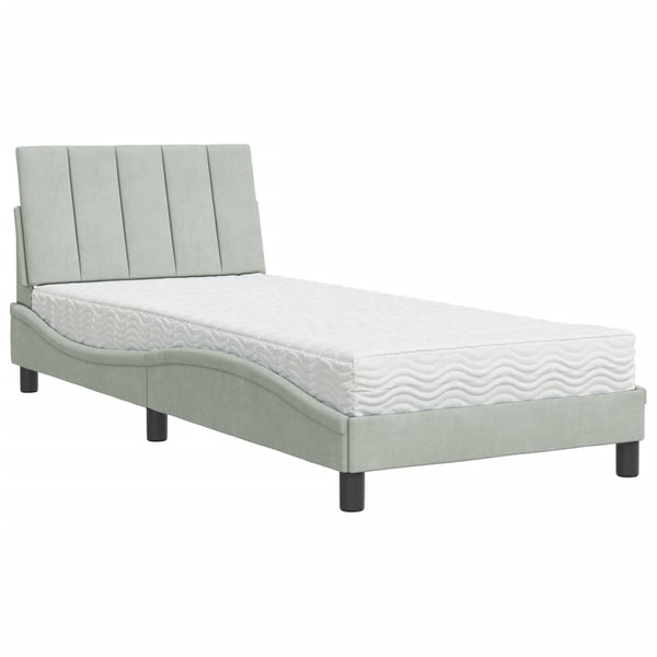 Bett mit Matratze Hanko Hellgrau 90x190 cm Samt