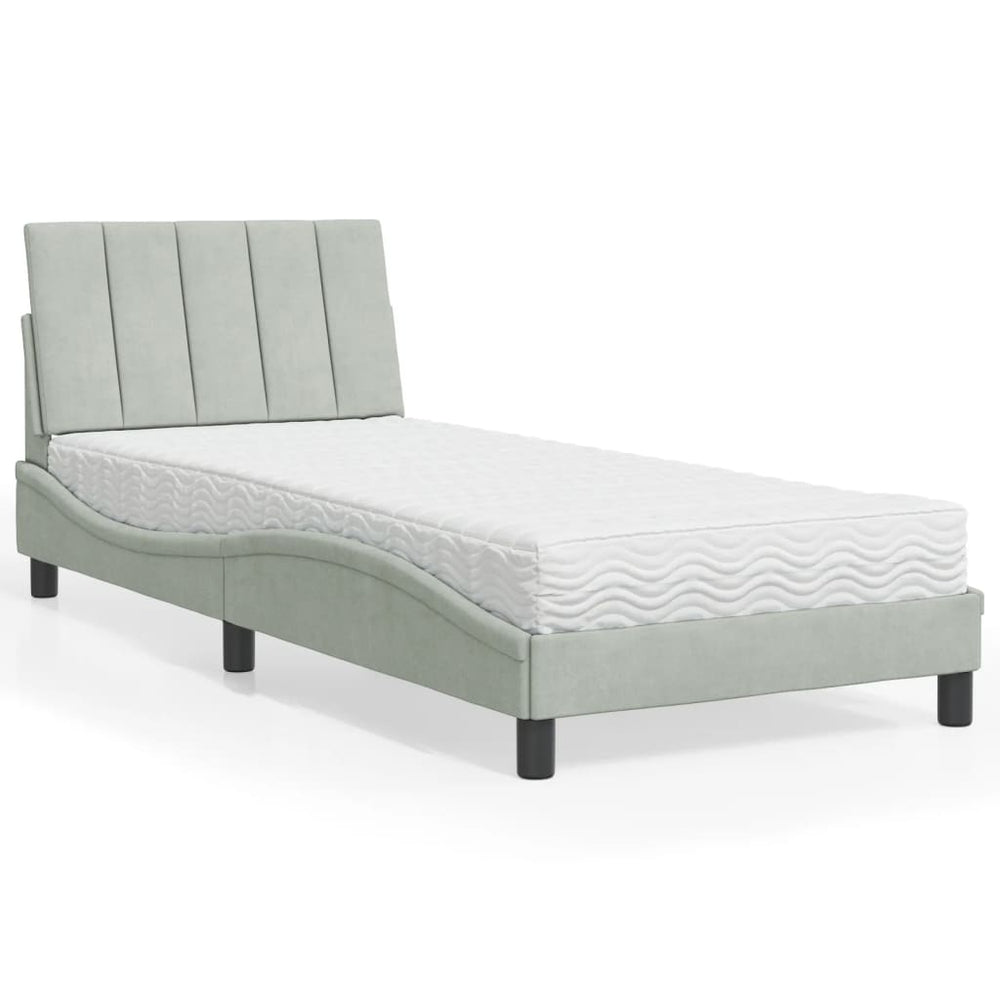 Bett mit Matratze Hanko Hellgrau 90x190 cm Samt