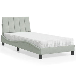 Bett mit Matratze Hanko Hellgrau 90x190 cm Samt