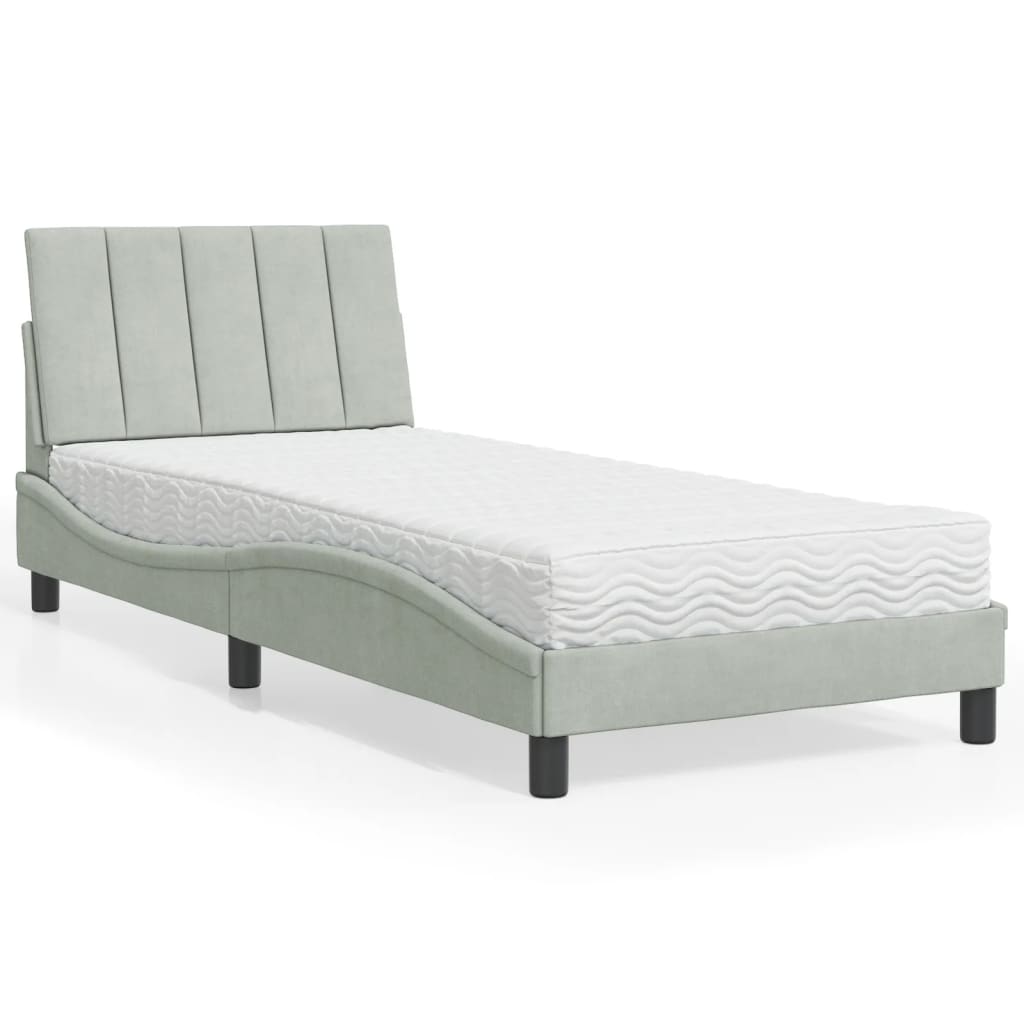 Bett mit Matratze Hanko Hellgrau 90x190 cm Samt