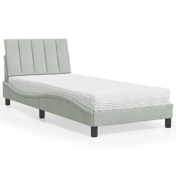 Bett mit Matratze Hanko Hellgrau 90x190 cm Samt