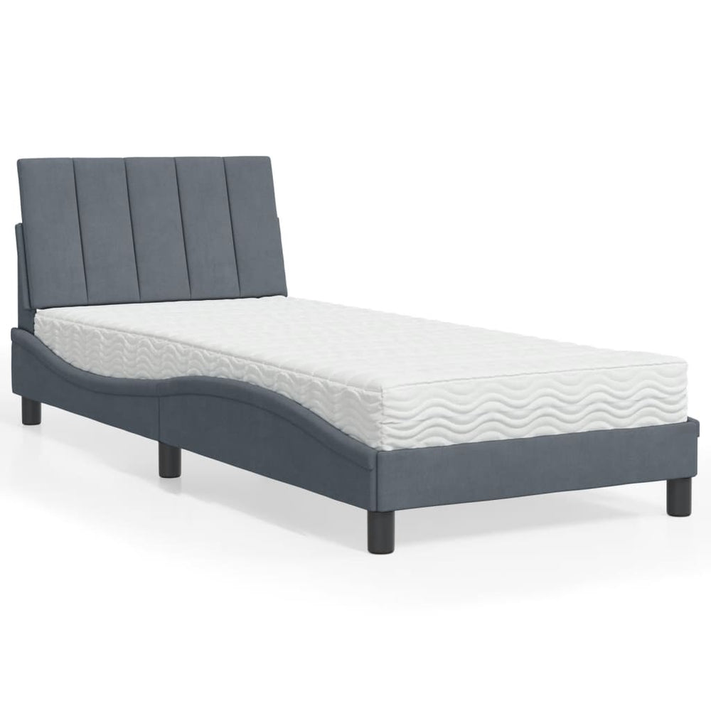 Bett mit Matratze Hanko Dunkelgrau Samt 90x190 cm