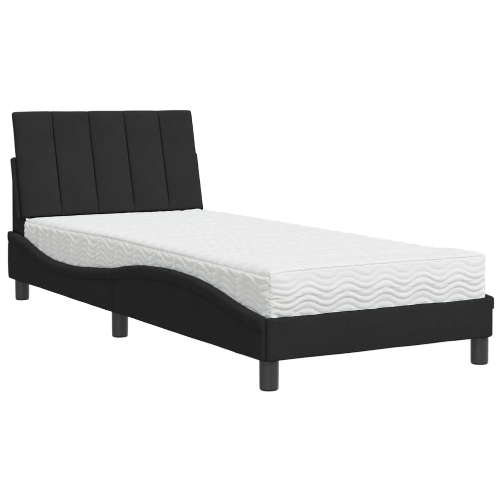 Bett mit Matratze Hanko Schwarz 90x190 cm Samt