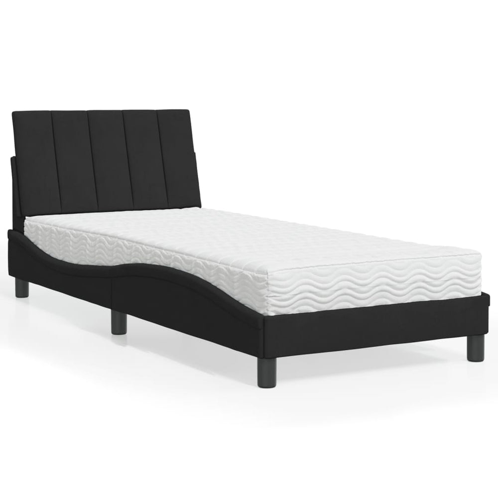 Bett mit Matratze Hanko Schwarz 90x190 cm Samt