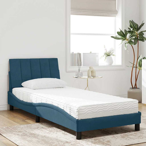 Bett mit Matratze Hanko Blau 90x190 cm Samt