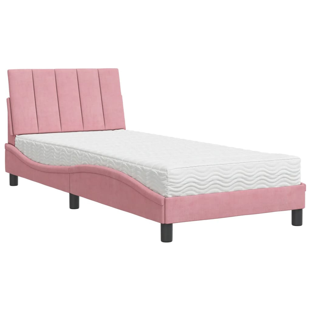 Bett mit Matratze Hanko Rosa 90x190 cm Samt