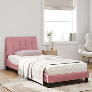 Bett mit Matratze Hanko Rosa 90x190 cm Samt
