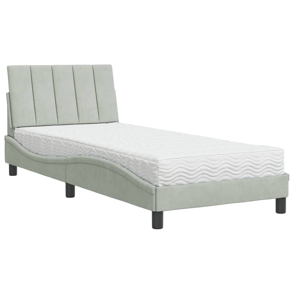 Bett mit Matratze Hanko Hellgrau Samt 90x200 cm