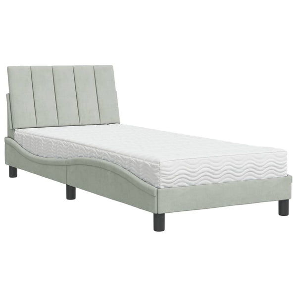 Bett mit Matratze Hanko Hellgrau Samt 90x200 cm