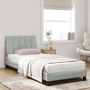 Bett mit Matratze Hanko Hellgrau Samt 90x200 cm