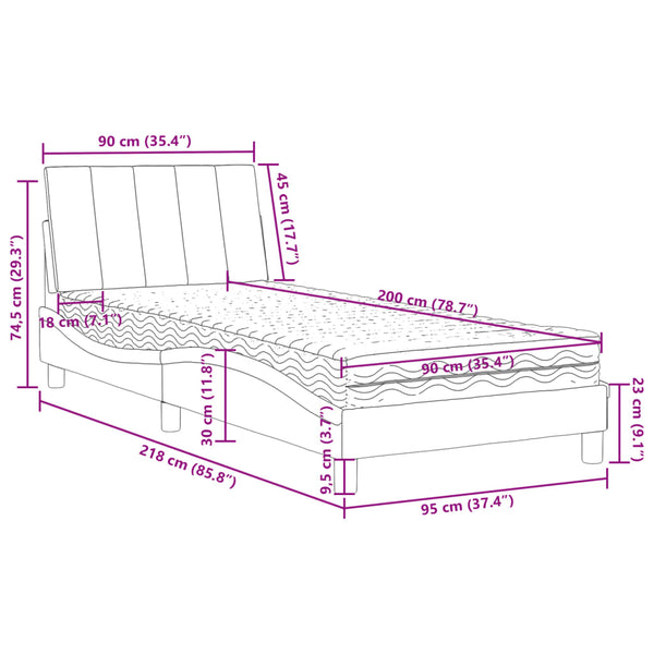 Bett mit Matratze Hanko Hellgrau Samt 90x200 cm