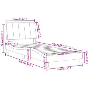 Bett mit Matratze Hanko Dunkelgrau 90x200 cm