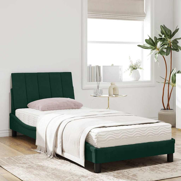 Bett mit Matratze Hanko Dunkelgrün 90x200 cm Samt