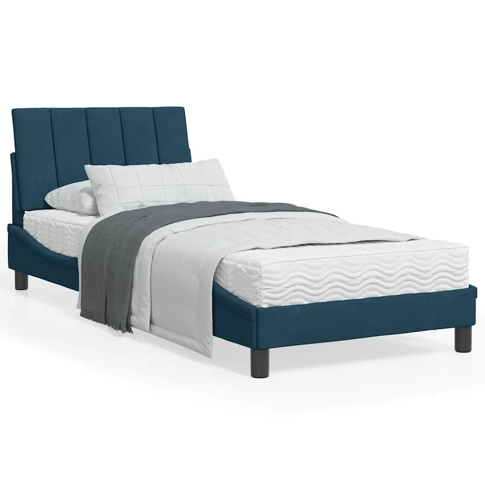 Bett mit Matratze Hanko Blau 90x200 cm Samt