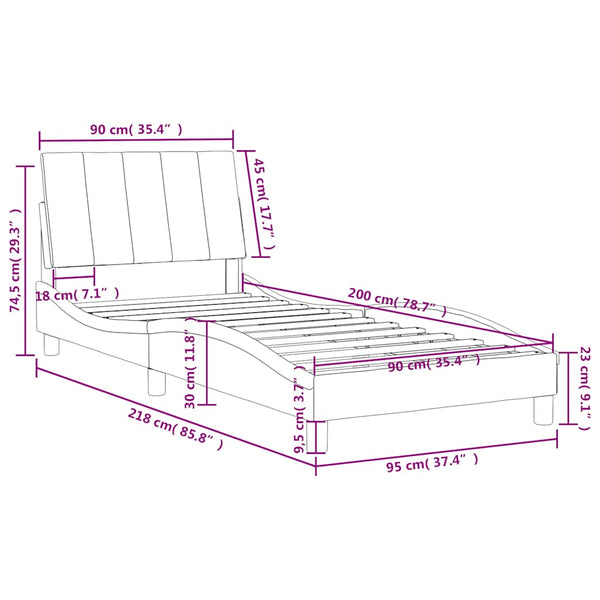 Bett mit Matratze Hanko Blau 90x200 cm Samt