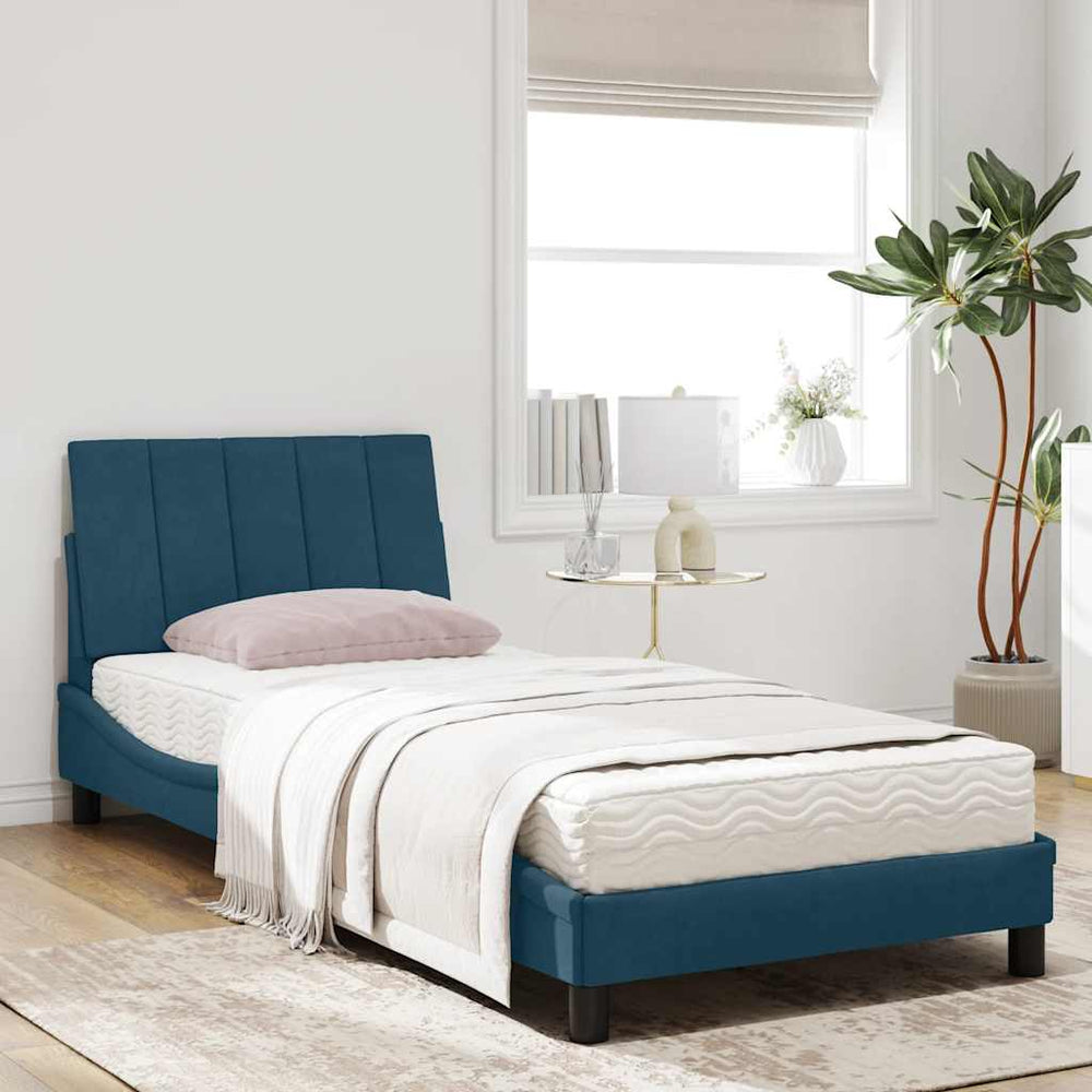Bett mit Matratze Hanko Blau 90x200 cm Samt