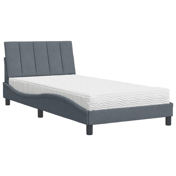 Bett mit Matratze Hanko Dunkelgrau Samt 100x200 cm