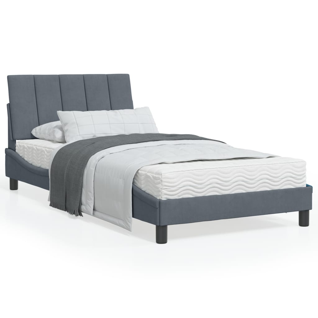 Bett mit Matratze Hanko Dunkelgrau Samt 100x200 cm