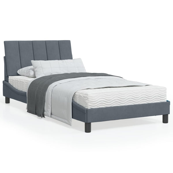 Bett mit Matratze Hanko Dunkelgrau Samt 100x200 cm