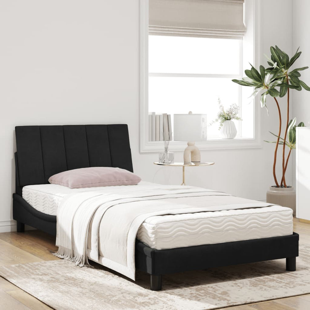 Schwarzes Samtbett mit Matratze 100x200 cm