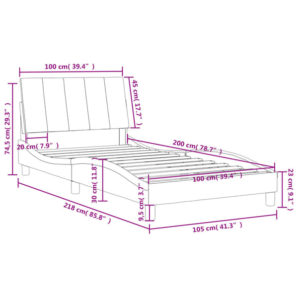 Schwarzes Samtbett mit Matratze 100x200 cm