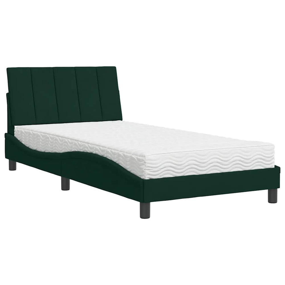 Dunkelgrünes Samtbett mit Matratze 100x200 cm