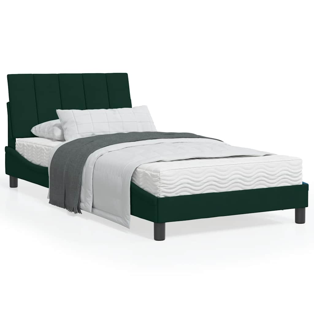Dunkelgrünes Samtbett mit Matratze 100x200 cm