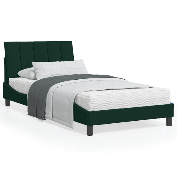 Dunkelgrünes Samtbett mit Matratze 100x200 cm
