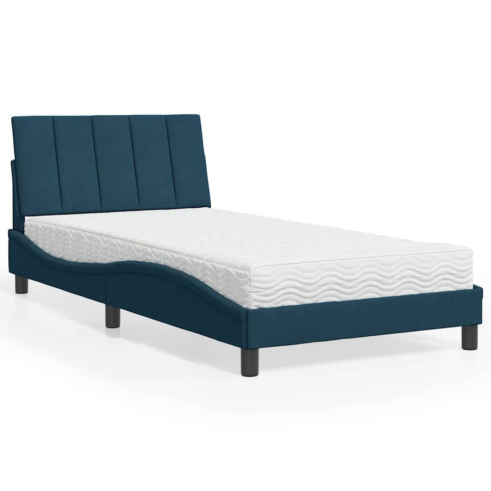 Bett mit Matratze Hanko Blau 100x200 cm Samt