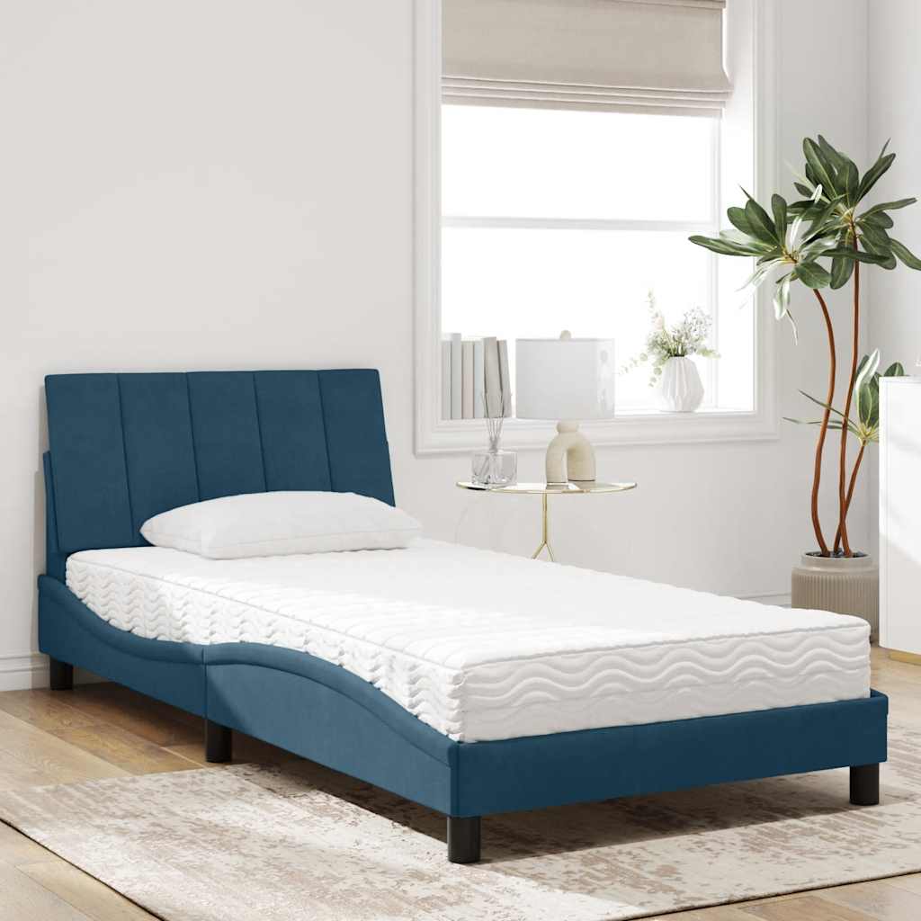Bett mit Matratze Hanko Blau 100x200 cm Samt