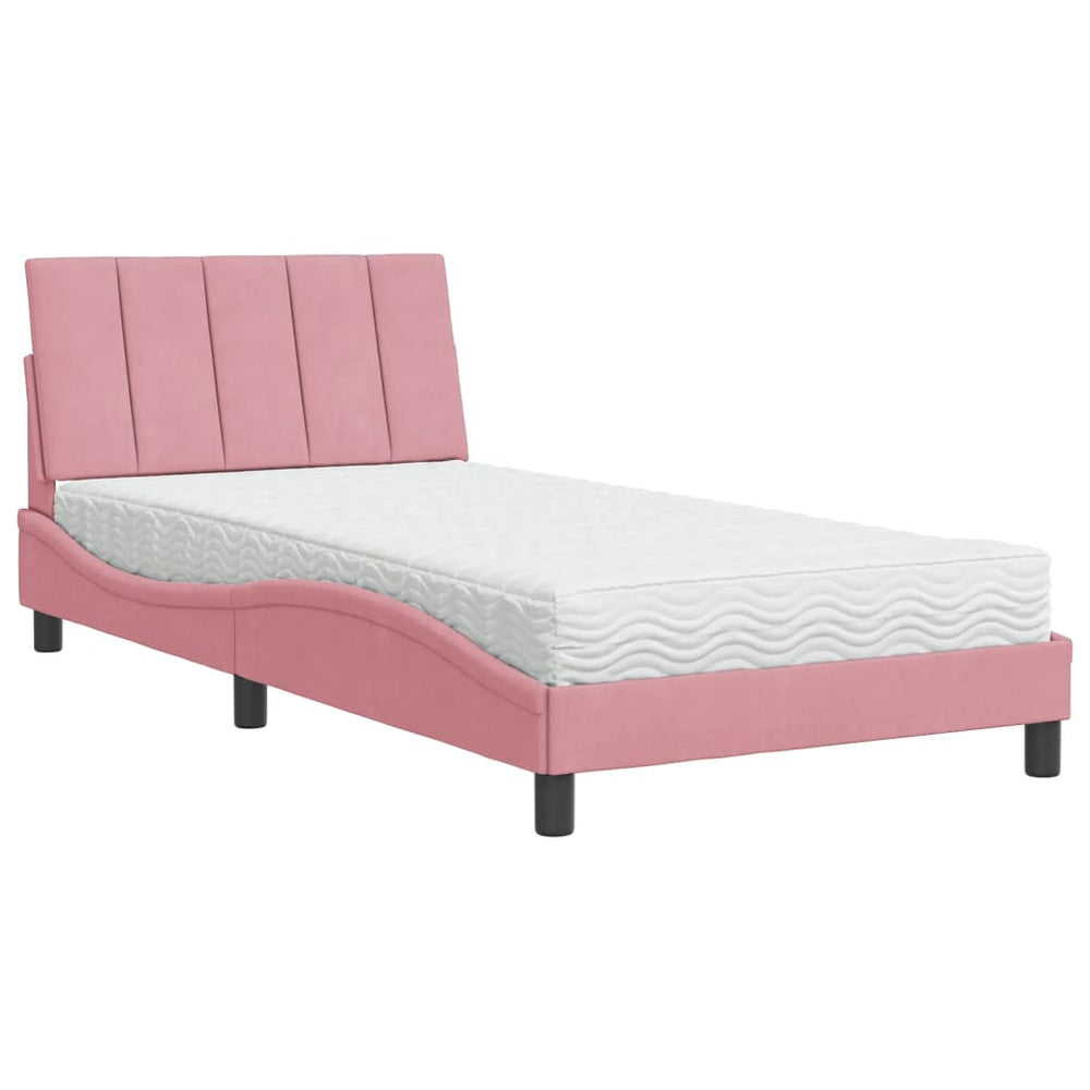 Rosa Samt Bett mit Matratze 100x200 cm