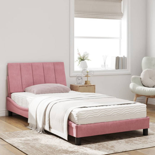 Rosa Samt Bett mit Matratze 100x200 cm