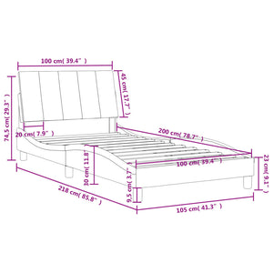 Rosa Samt Bett mit Matratze 100x200 cm