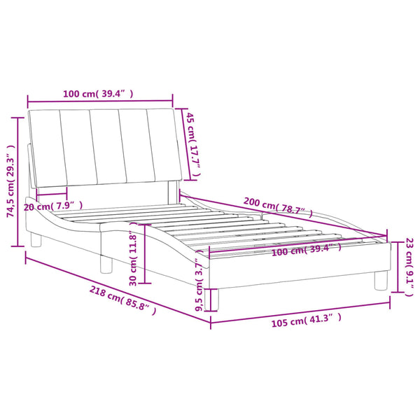 Rosa Samt Bett mit Matratze 100x200 cm