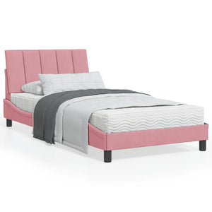 Rosa Samt Bett mit Matratze 100x200 cm