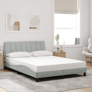 Bett mit Matratze Hanko Hellgrau Samt 140x190 cm
