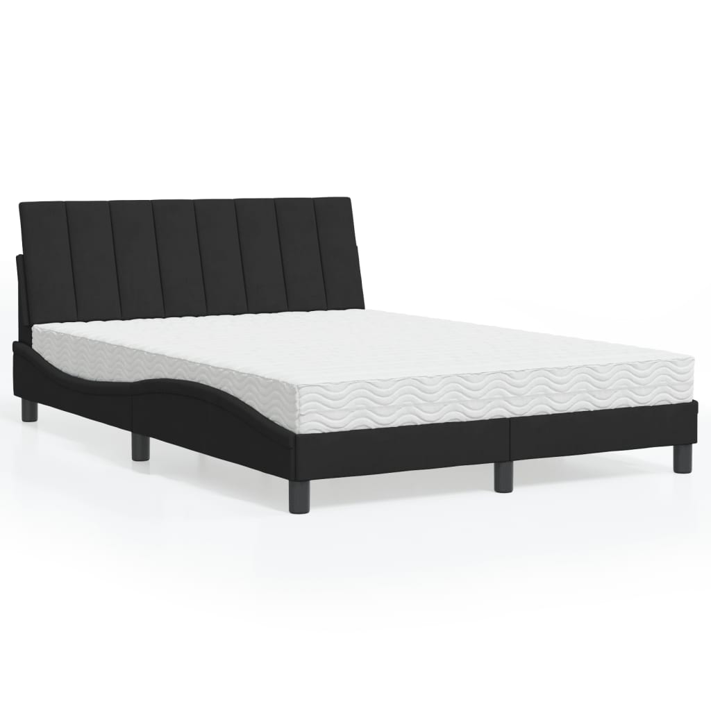 Bett mit Matratze Hanko Schwarz Samt 140x190 cm