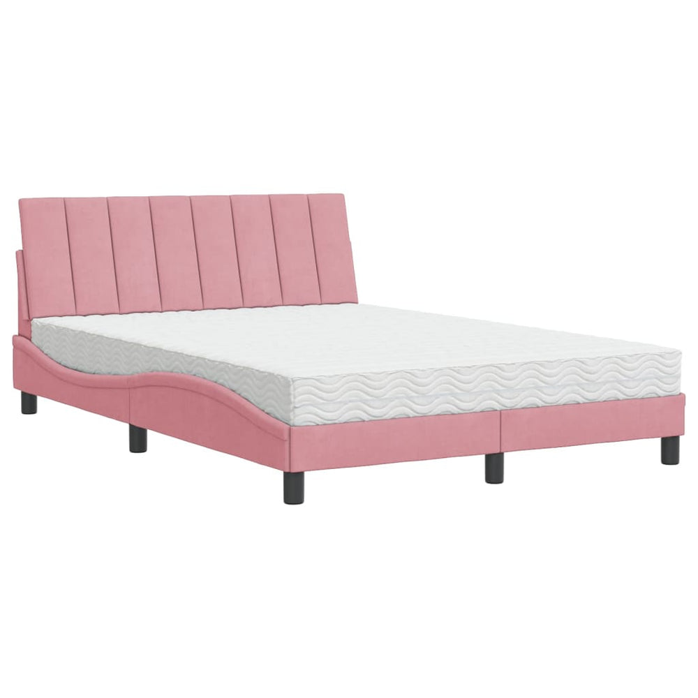 Bett mit Matratze Hanko Rosa 140x190 cm Samt