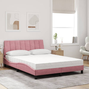 Bett mit Matratze Hanko Rosa 140x190 cm Samt