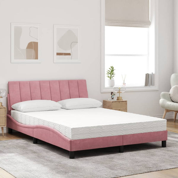 Bett mit Matratze Hanko Rosa 140x190 cm Samt