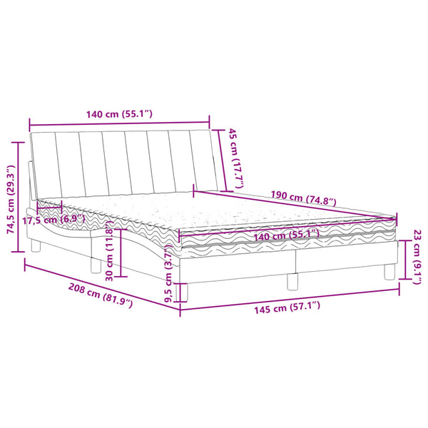 Bett mit Matratze Hanko Rosa 140x190 cm Samt