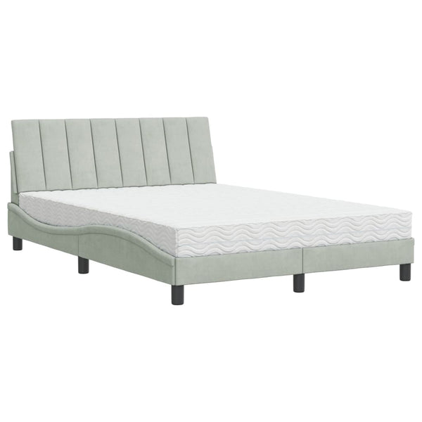 Bett mit Matratze Hanko Hellgrau Samt 140x200 cm