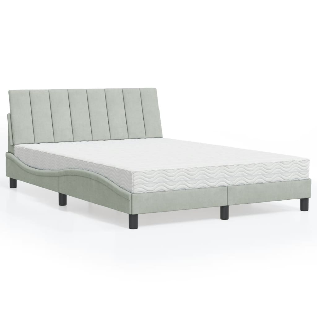 Bett mit Matratze Hanko Hellgrau Samt 140x200 cm